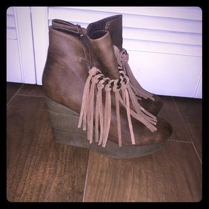 Brown Fringe Booties